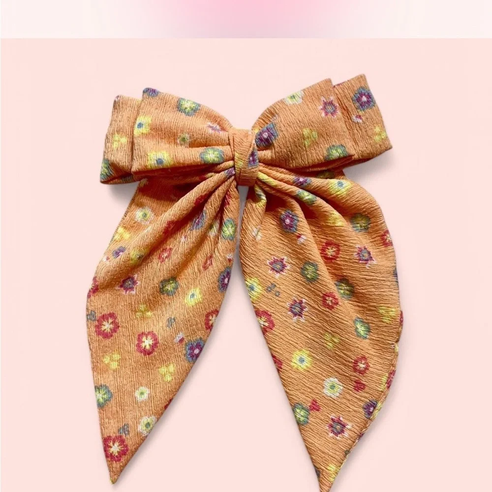 Floral and Solid handmade Hair Bow Bundle - Pink, Orange, Black